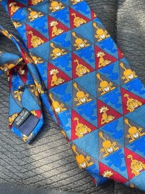 Blue & Red Silk Novelty Tie with Gold Garfield character